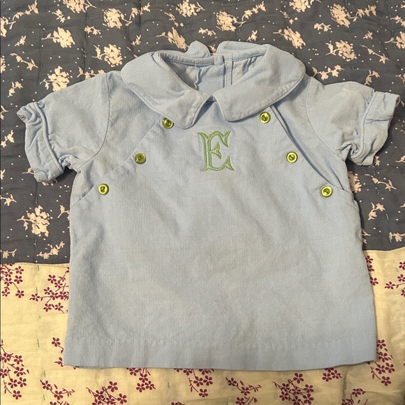 Monogrammed “E” Blue Shirt and Green Shorts Set - Picture 2 of 6